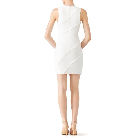 Cinq A Sept White Josie Asymmetrical Stitch Raw Seam Sleeveless Dress Size 4 - Picture 2 of 11